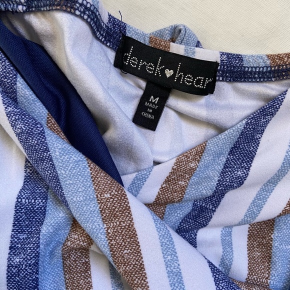 Striped brown and blue wide leg jumpsuit, M - Picture 6 of 8